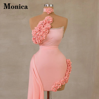 MONICA Trendy Pastrol Crystal Flowers Pleat Short Cocktail Dresses for Teens Cape Party Vestidos De Formatura Customized