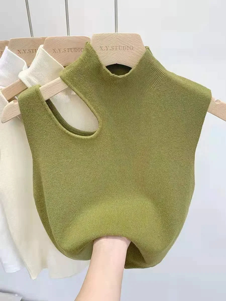 Women Knitted Tank Top Summer Fall Slim Sweater Short Sleeveless Solid Summer Sweaters Hollow Out Pullovers 2026