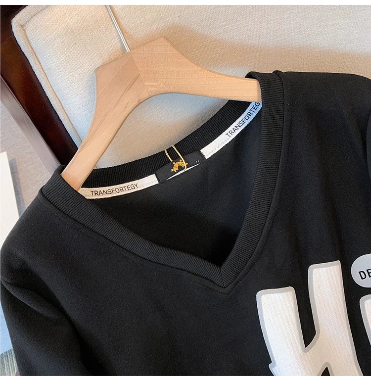 Damen Plus Size Herbst/Winter Casual Pendler Locker und bequem Hoodie Cartoon Print Lila Grün V-Ausschnitt Langarm Top Groß