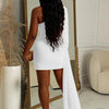 Temperament Women's Dresses Sexy Single Shoulder Feather Patchwork Long Straps Mini Dress Chic Solid Bodycon Party Dress Outfits