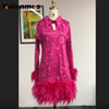 Vintage Mini Dress Women African Spring Feather Fall Sexy Bandage Long Sleeve Africa Bodycon Party Vestidos Birthday Streetwear