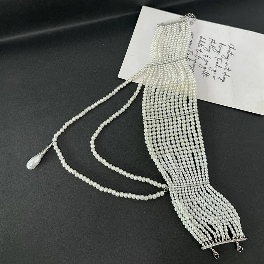 Vintage Handgemachte Mehrlagige Perlen Quasten Choker Halskette