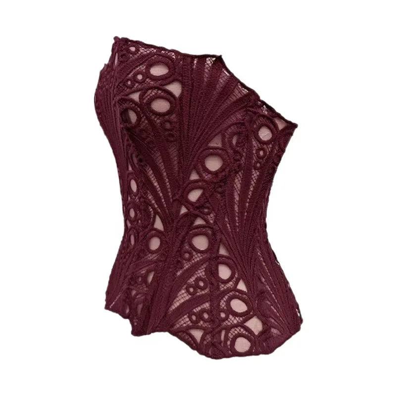 Hollow Out Corset Tops Irregular Hem Fishbone Underbust Top Slim Bandage Shapewear Bustier Korset Costumes Evening Party Corset