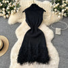 Joskaa 2025 Summer Women Elegant Round Neck Sleeveless Tassels Hem Bodycon Mini Knitted Dress Holiday Beach Party Clubwear