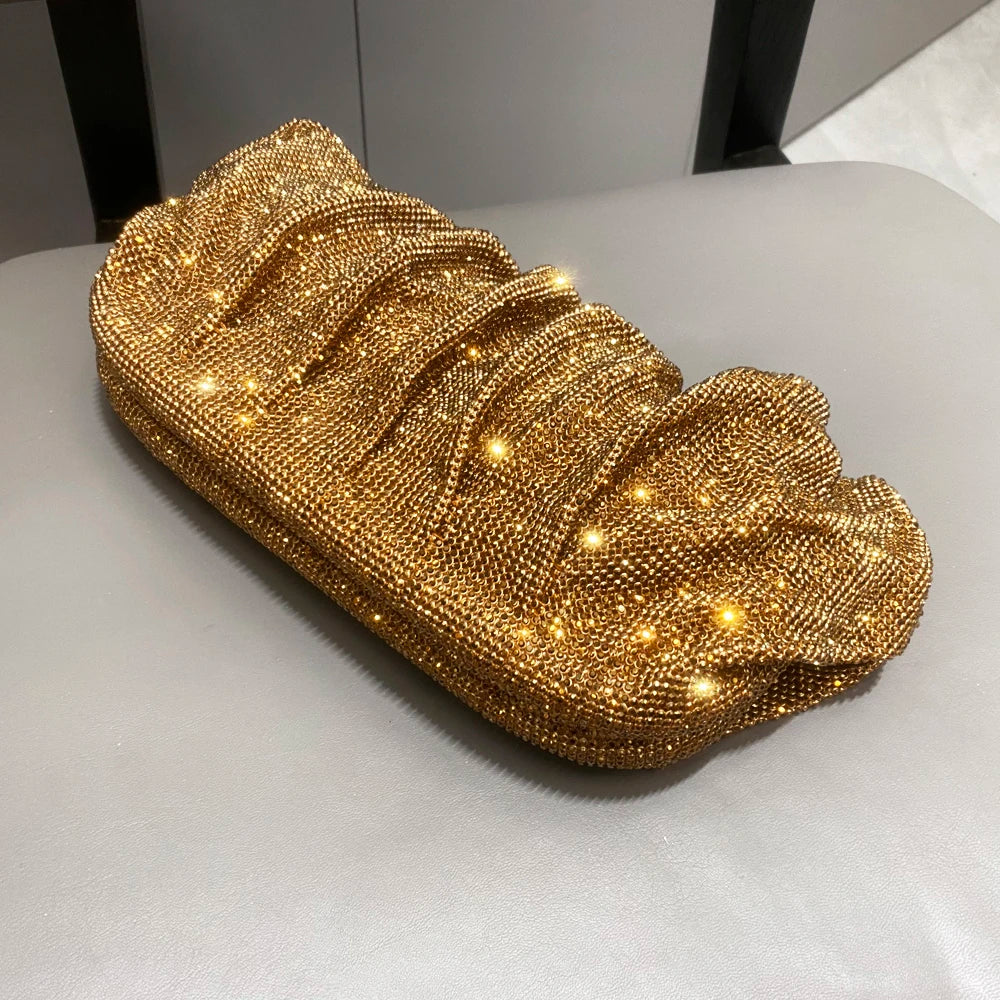 Shiny Rhinestones Handmade Evening Clutch Bags New Folds Purses and Handbags Luxury Designer Wedding Party High Quality