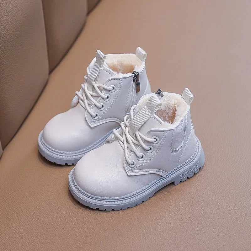 Autumn Winter Kids Boots Warm Plush Boys Toddler Girls Boots Fashion Leather Children Casual Shoes Boys Girls Boots for Kids