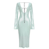 Abendkleid Damen Elegant Pailletten Tiefer V-Ausschnitt Langarm Midikleid Sexy Luxuriös Rückenausschnitt Schnürung Knöchellang Bandage Partykleid