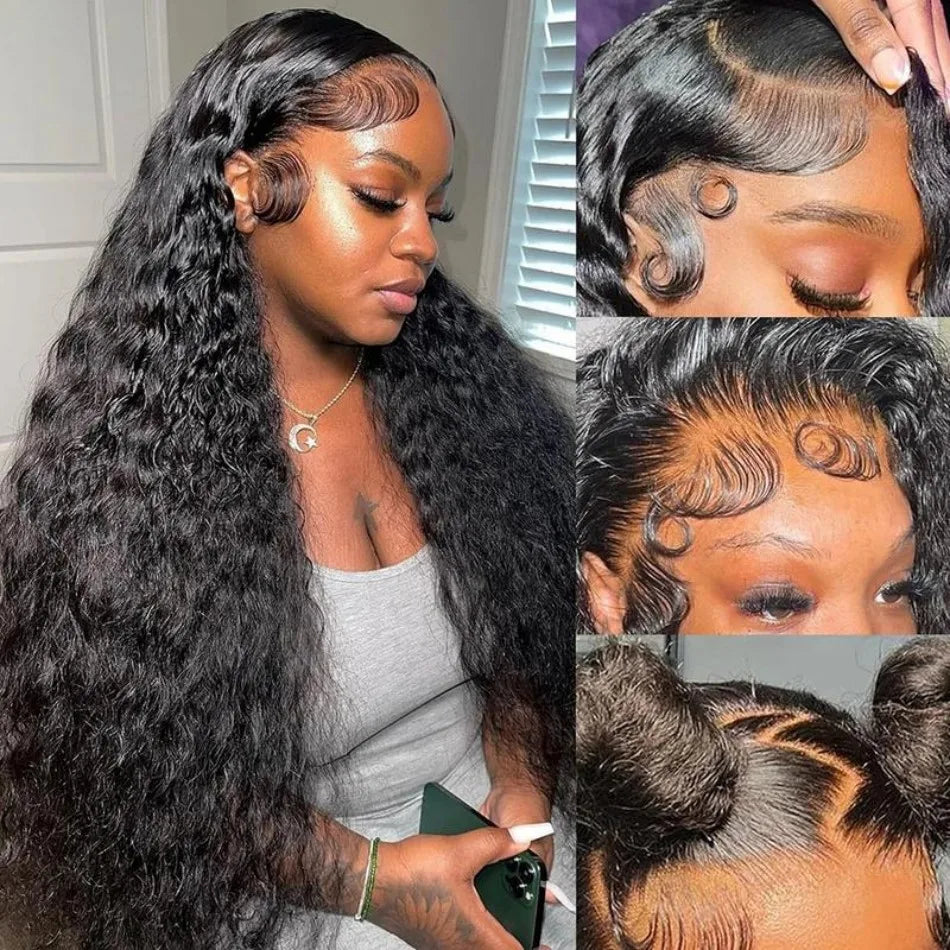 40 Inch Curly Lace Front Wig Water Wave 13X6 Hd Lace Frontal Wig Deep Wave Human Hair Wig 250 Density Preplucked Brazilian Hair