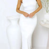 Sexy Damen Langes Kleid Raffiniert Ärmellos Schmal Uni Sommer Party Rückenschlitz Kleid Clubwear Weibliche Vestido Outfits