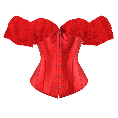 Solid Color Satin Lace Corset Tops Sexy Off Shoulder Warp Chest Bustier Corsets Women Lingerie Bustiers Blalck Red White Corset