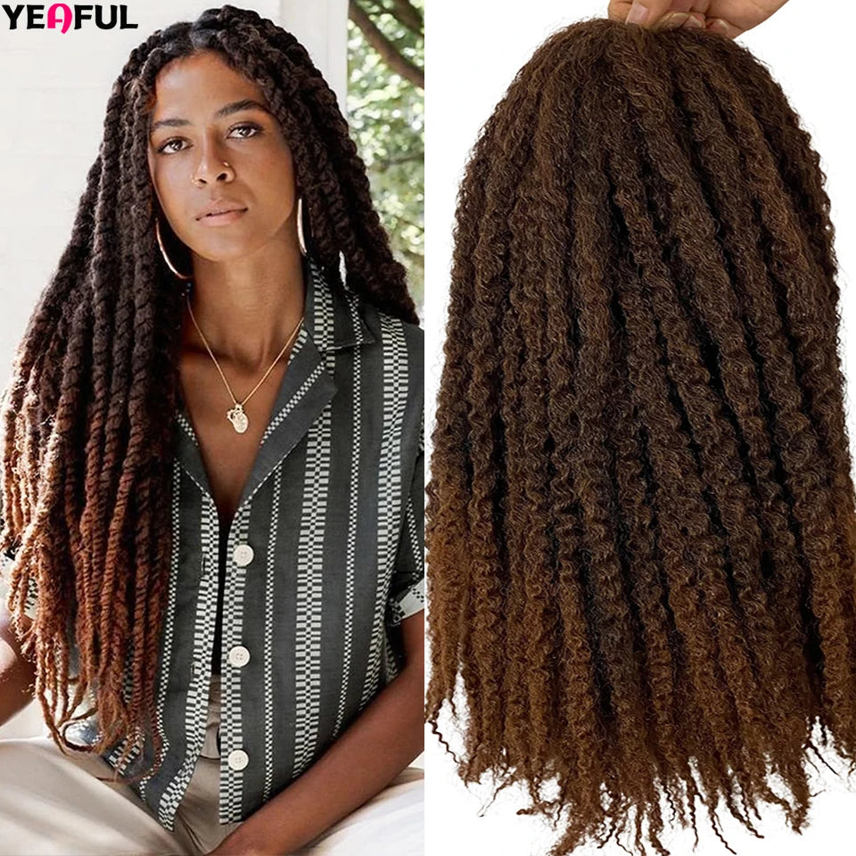 Yeaful 18 Inch Synthetic Marley Twist Braiding Hair Red Black Brown Ginger Bug Blonde #4 Pre Looped Marley Twists Crochet Hair