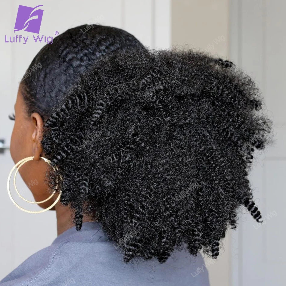 Kordelzug Pferdeschwanz Echthaar 4c Afro Kinky Curly Pferdeschwänze Echtes mongolisches Remy Haar Pferdeschwanz Clip-In Extensions Bundles 120g
