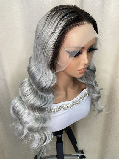 1B Grau Body Wave Transparent Lace Front Perücken Echthaar Vorgezupft 150 Dichte 1B Grau Echthaar 13×4 Front Perücken für Damen