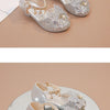 Girls Leather Shoes High Heeled for Wedding Party Glitter Rhinestone with Bow-knot Kids Dress High Heels Pendant Bling Sparkling