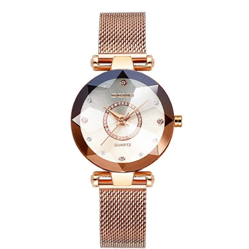 SENO Ocean Star Damen Kristalluhr 2024 Top-Marken Luxus Roségold Damen Armbanduhr für Damen Armbanduhr Relogio Feminino