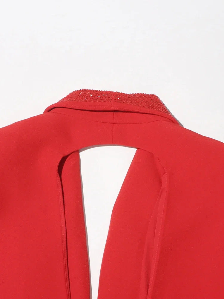 TWOTWINSTYLE Solider Blazer mit Aushöhlungen für Damen, Schalkragen, Langarm-Tunika, gespleißter Knopf, Temperament-Blazer Weiblich KJA501707