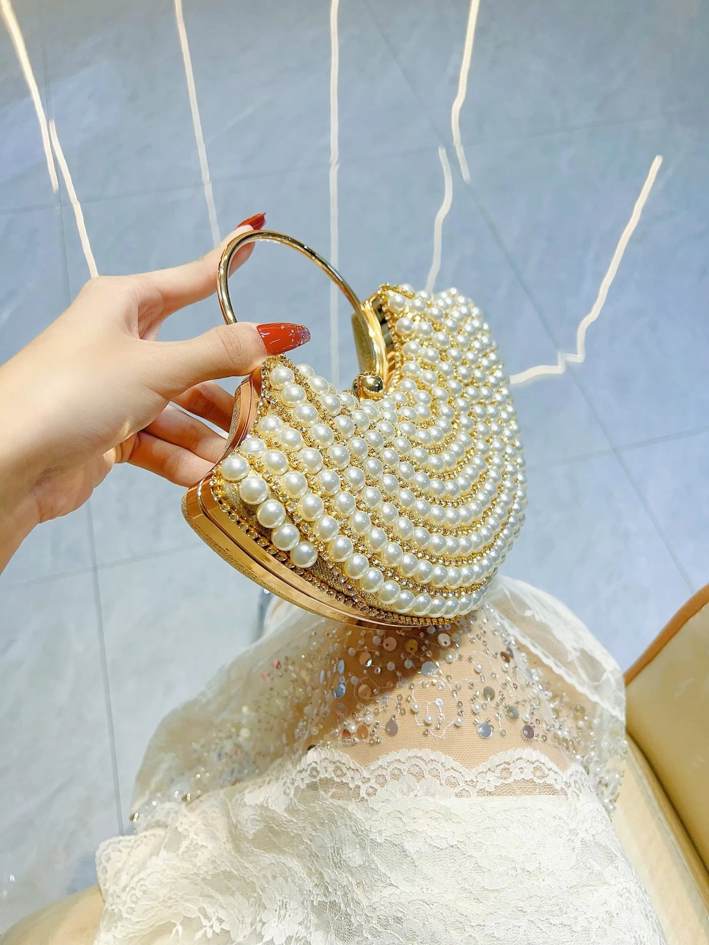 Luxuriöses Design Glitzernde Bankett-Clutch-Tasche Mode Perlmutt-Einlage Hochzeitshandtasche Damen Umhängetasche mit Kette Neue Clutch-Geldbörse