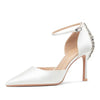 Baotou Hohle High Heels Damen Sandalen Spitz Dünne Ferse Ein-Wort-Schnalle Strass Hochzeitsschuhe Brautschuhe