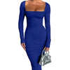 Herbst und Winter Damen Sexy Bodycon Kleid Quadratischer Ausschnitt Langarm Abendkleider für Damen