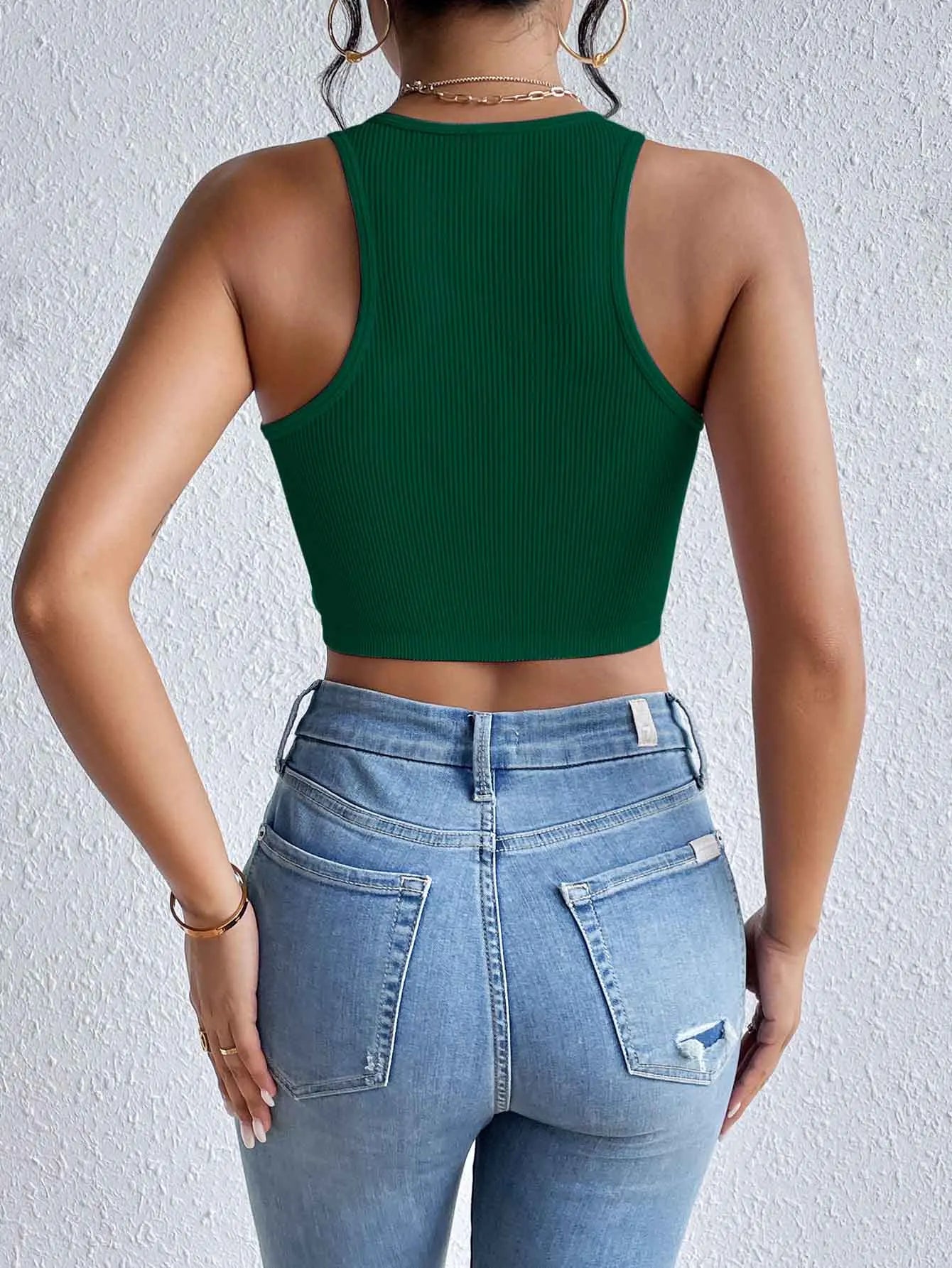 Women's Solid Ribbed Crop Tank Top Casual Sleeveless Basic Summer Top Comfortable Fit Fashionable Trendy