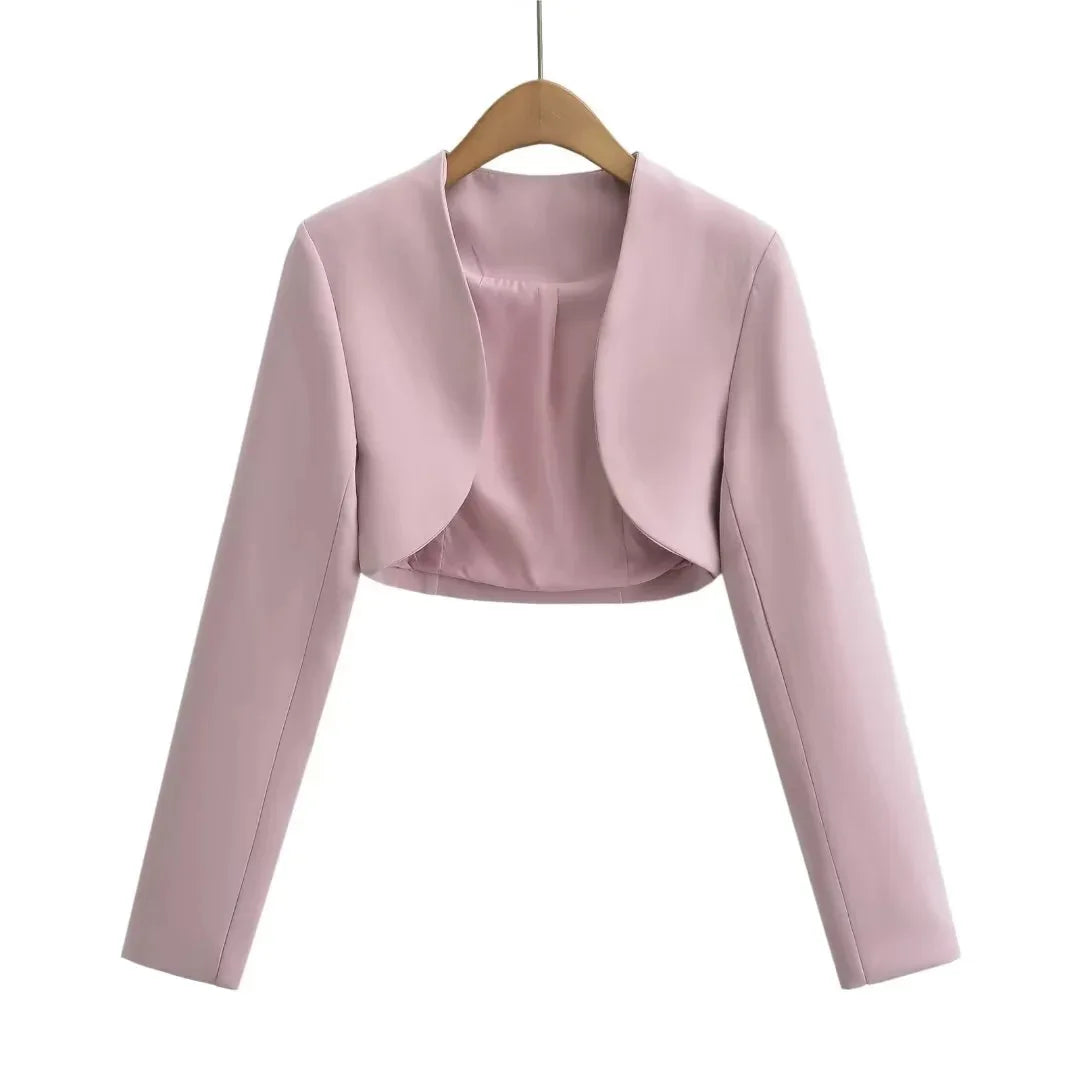 2023 Herbst V-Ausschnitt Offene Nähte Cropped Blazer Damen Langarm Kurze Anzüge Mode Oberbekleidung