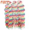 FASHION IDOL 24-Zoll Häkelhaar Synthetische Wasserwelle Flechthaarverlängerungen Ombré Regenbogenfarbe Kunsthaar Deep Wave Lockenhaar