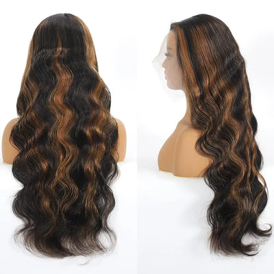 Ombre Highlight 13*4 Lace Front Perücke Echthaar 1B/30 Schwarzbraun Body Wave Perücken Transparente Spitze Brasilianisch Für Frauen 200 %