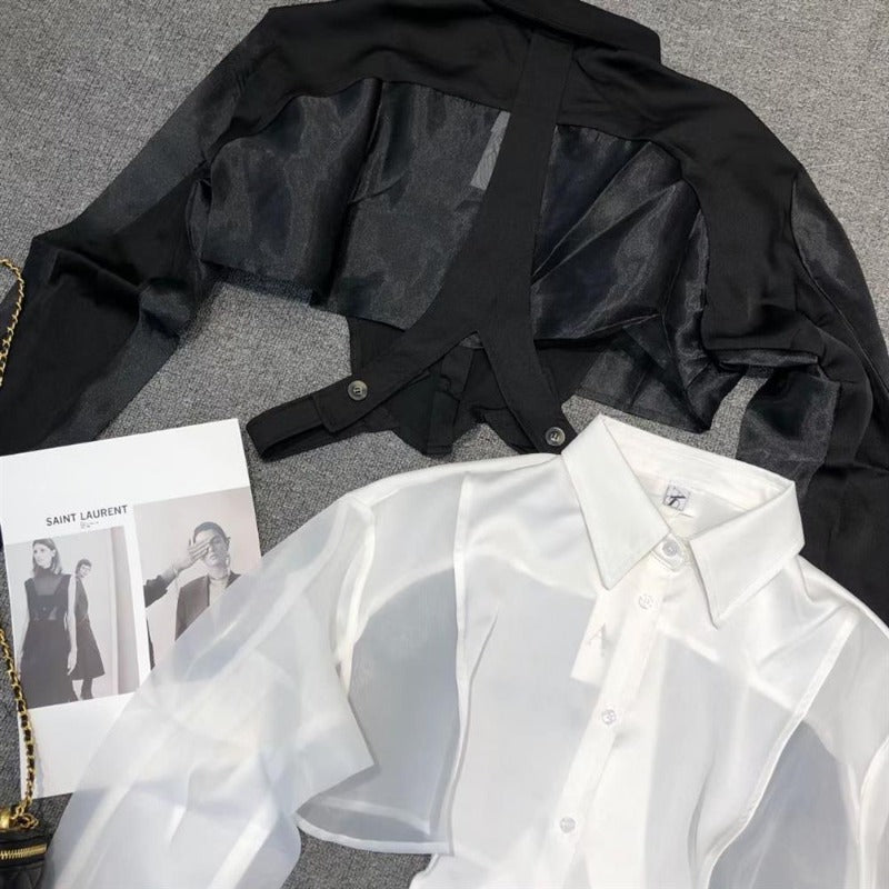 Shirts Women Sun-proof Crop Tops Sheer Loose Chic Sexy Girls Ulzzang Fashion Casual Streetwear Camisa All-match Aesthetic Shirt