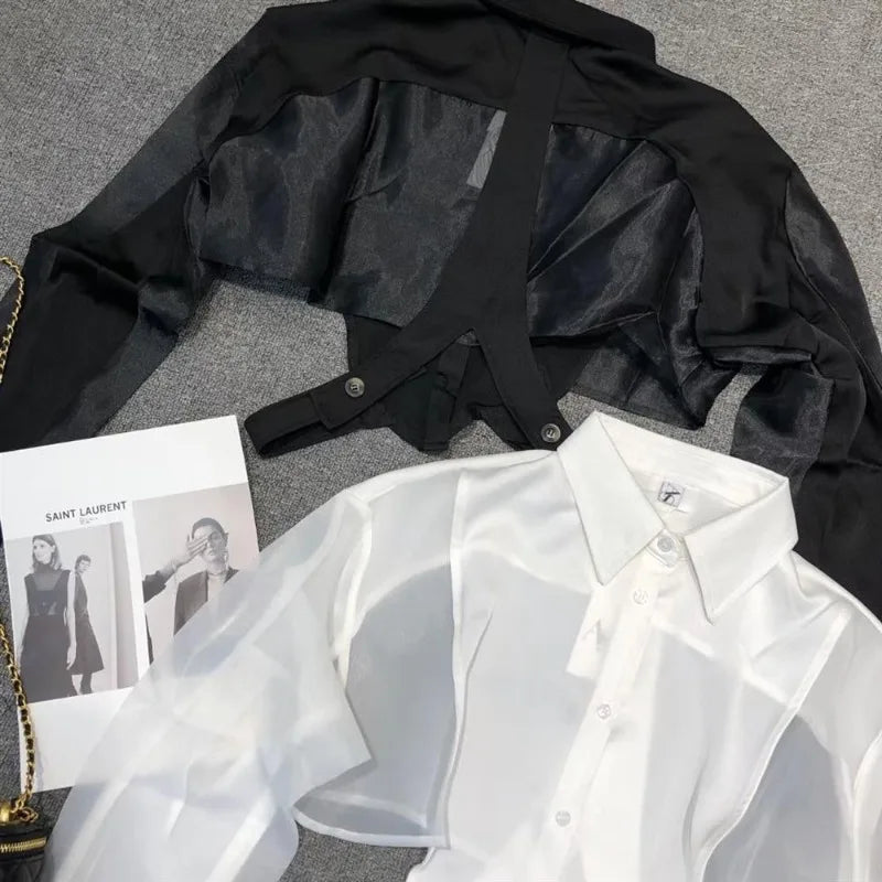 Shirts Women Sun-proof Crop Tops Sheer Loose Chic Sexy Girls Ulzzang Fashion Casual Streetwear Camisa All-match Aesthetic Shirt