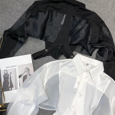 Shirts Women Sun-proof Crop Tops Sheer Loose Chic Sexy Girls Ulzzang Fashion Casual Streetwear Camisa All-match Aesthetic Shirt