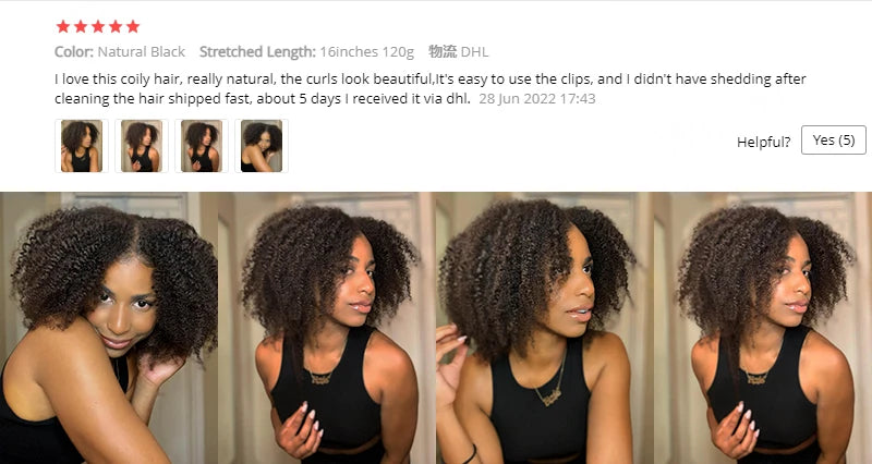 4B 4C Afro Kinky Curly Clip-In Echthaar-Extensions 100 % mongolisches unbehandeltes Haar Echtes menschliches Naturhaar Schwarz Clip-Ins Afro-Bündel YouMay
