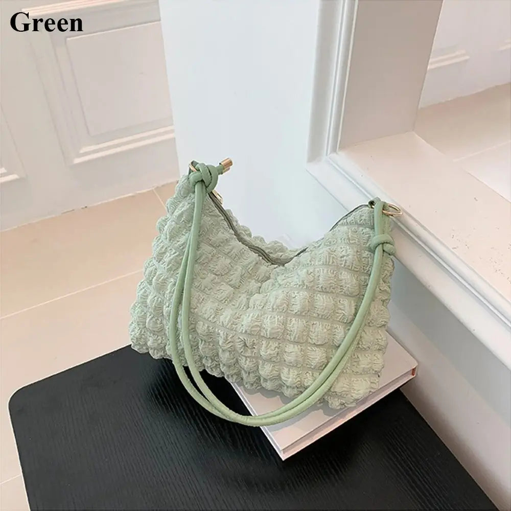 Canvas Wrinkle Bag for Women Shoulder Bags Pleated Bubbles Handbags Padded Casual Underarm Quilted Bag Tote Cloud Bag