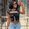 Hollow Out Crop Top Women O-Neck Aesthetic Clothes Letter Printed Y2k Accessories Short Sleeve Roupas Femininas Estilosas Summer