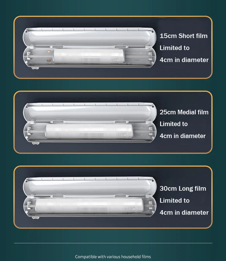 Magnetic Refillable Plastic Wrap Dispenser With Cutter, Tin Aluminum Foil Dispenser Cutter, Film Wrap Dispenser Kitchen Tool