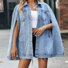 Benuynffy Single Breasted Cape Denim Coat Women Spring Fall Fashion Vintage Pockets Loose Jean Jacket Female Streetwear