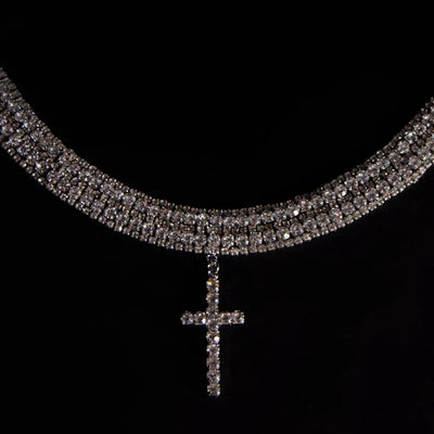 XSBODY Mehrschichtige Kreuzkette Chunky Y2k Mädchen Damen Strass Einteiliger Hochzeitsschmuck Halsketten Accessoires Geschenke