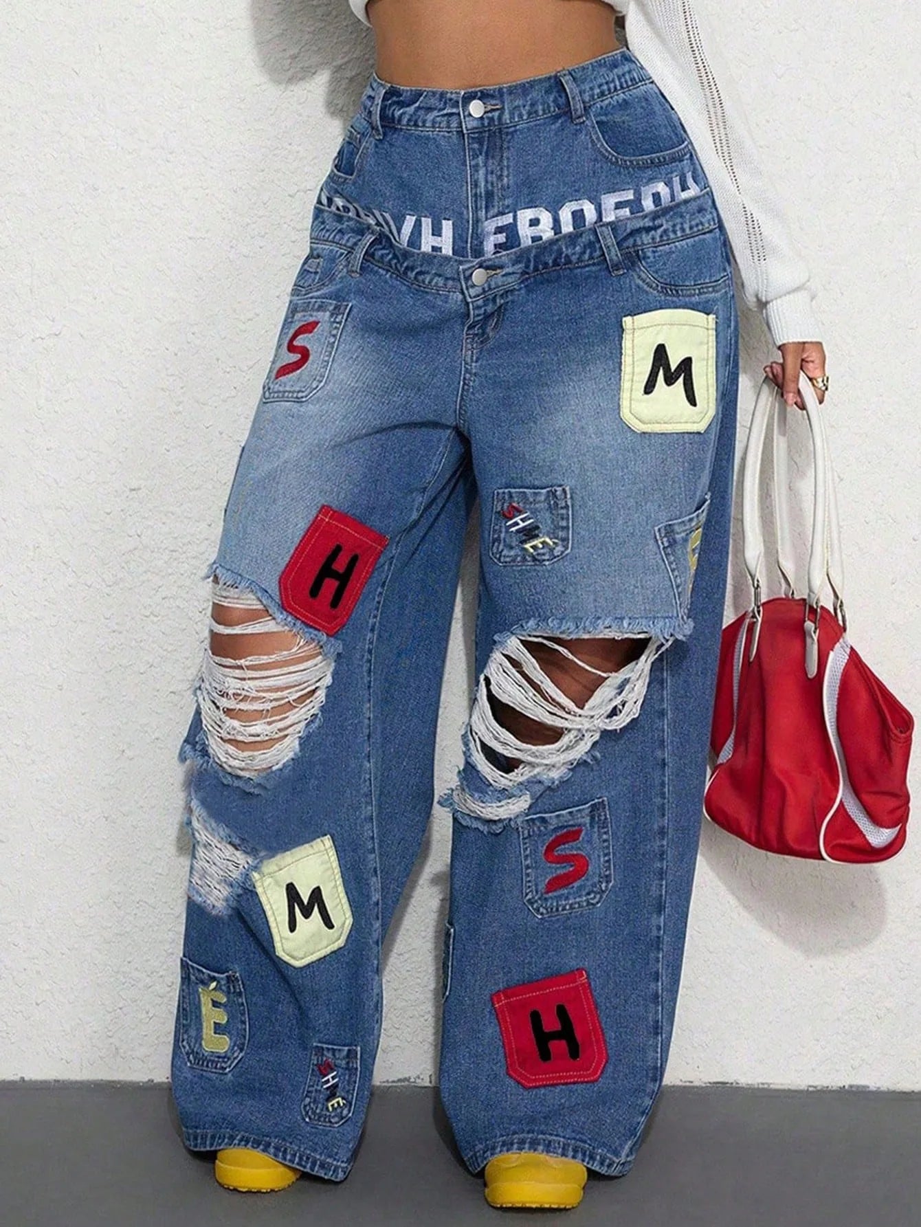 Hip Hop Wide Leg Jeans Pants Sexy Women High Waist Elegant High Street Ripped Denim Straight Trousers