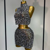 High Quality Sparkling Rhinestone Sexy See Through Blackless Top Skirt Two Pieces Set Woman Luxury Birthday Evening Party Gowns