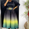 Miyake Plissiertes Maxikleid mit Farbverlauf, Rundhals, langen Ärmeln, locker sitzend, stark dehnbar, Laternenkleider für Damen, Sommer 2024, Neu