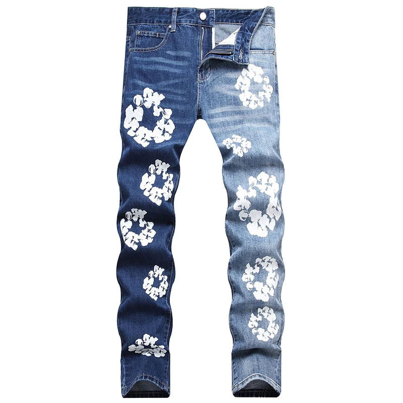 2023 New  Casual Mens Cotton Jeans Elastic Slim Skinny White Camouflage Printing Jeans Male Thin Denim Pants Vaqueros Hombre