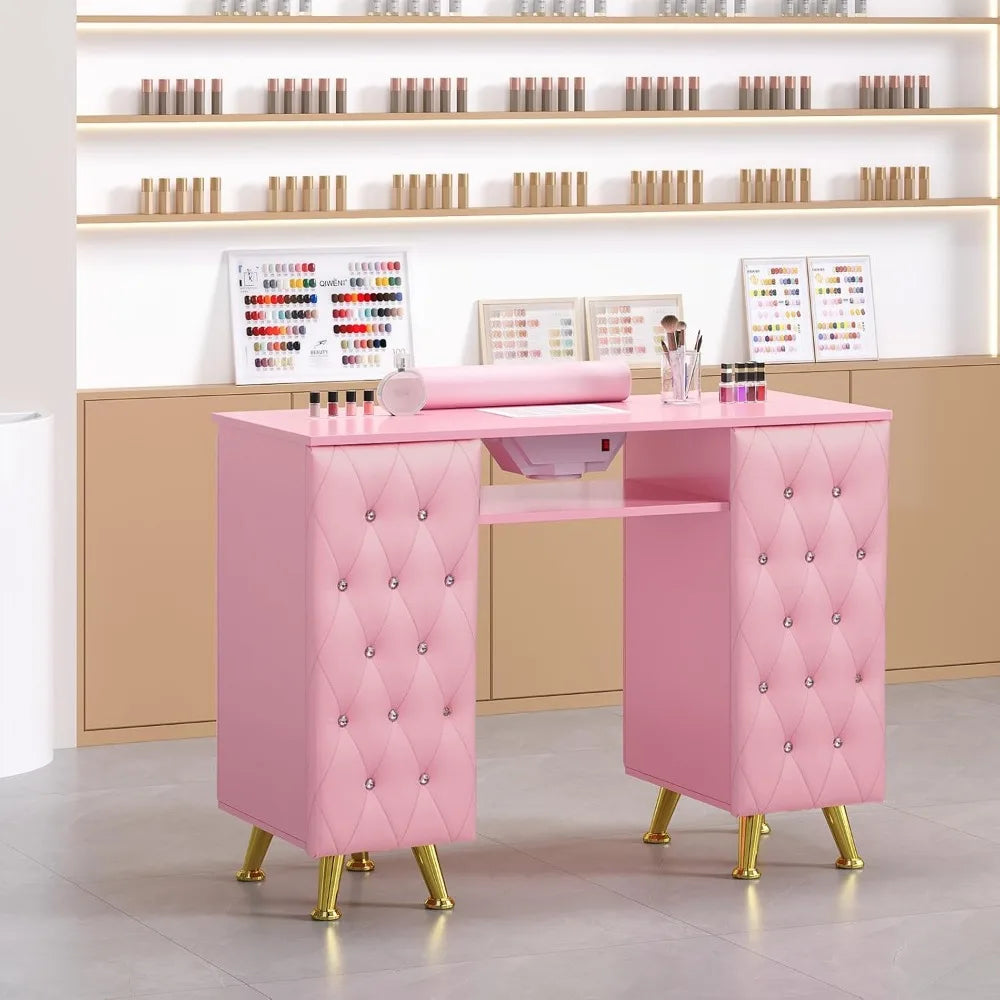 Manicure Table w/Dust Collector, Nail Desk for Nail Tech, Nail Station with Storage, for Makeup Beauty Spa Salon, w/Hand Rest,