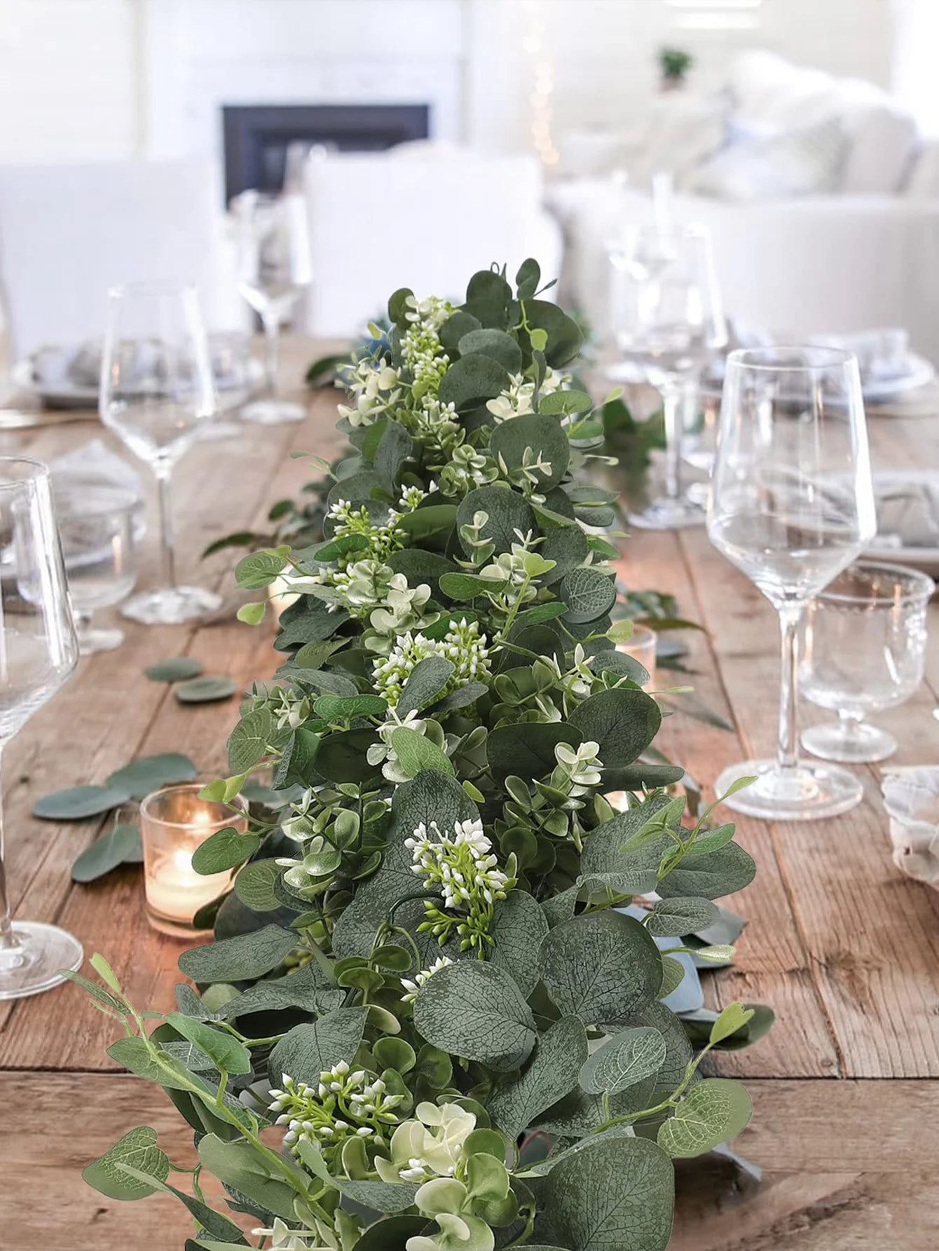 1pc Artificial Eucalyptus Leaves Greenery Garland Faux Plant Spring Vines with White Flowers Berries for Wedding Home Party Deco