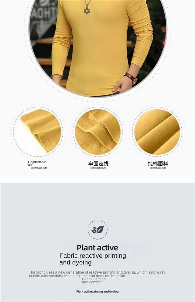 Fashion Men's Turtleneck T-Shirts Casual Autumn Winter High Collar New Slim Long Sleeve Stretch Model Undershirt Plus Size Tees