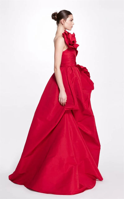 Amanda maßgeschneidertes rotes Satin-Ballkleid A-Linie 3D Große Blumen Abendkleid Formell Elegant Bodenlang One Shoulder Partykleider 2024