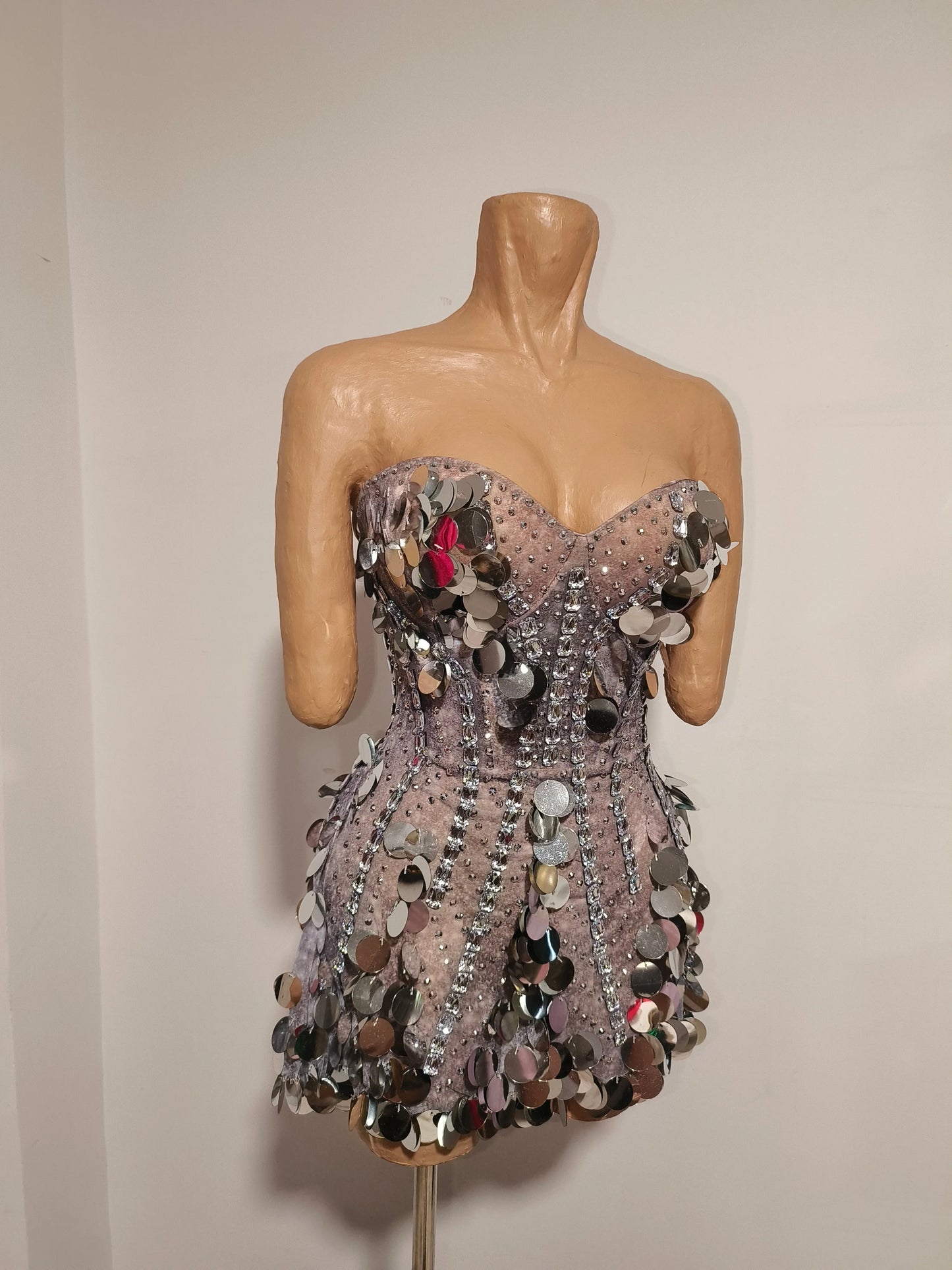 Sparkly Gold Rhinestone Sequins Sexy Strapless Mesh See Through Mini Dress Women Eveing Birthday Party Nightclub Stage Costume