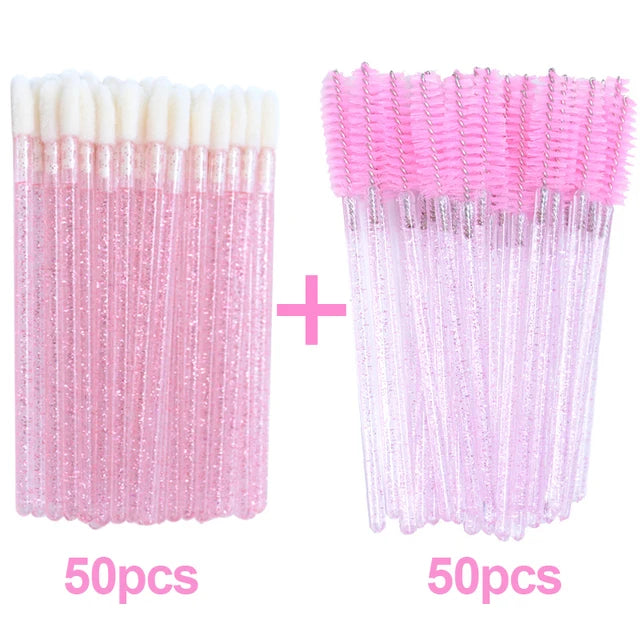 HIJOYSEEN 100 Pcs Makeup Brushes For Lip Eyebows Eyelash Shining Mascara Wands Applicators False Lashes Beauty Tools