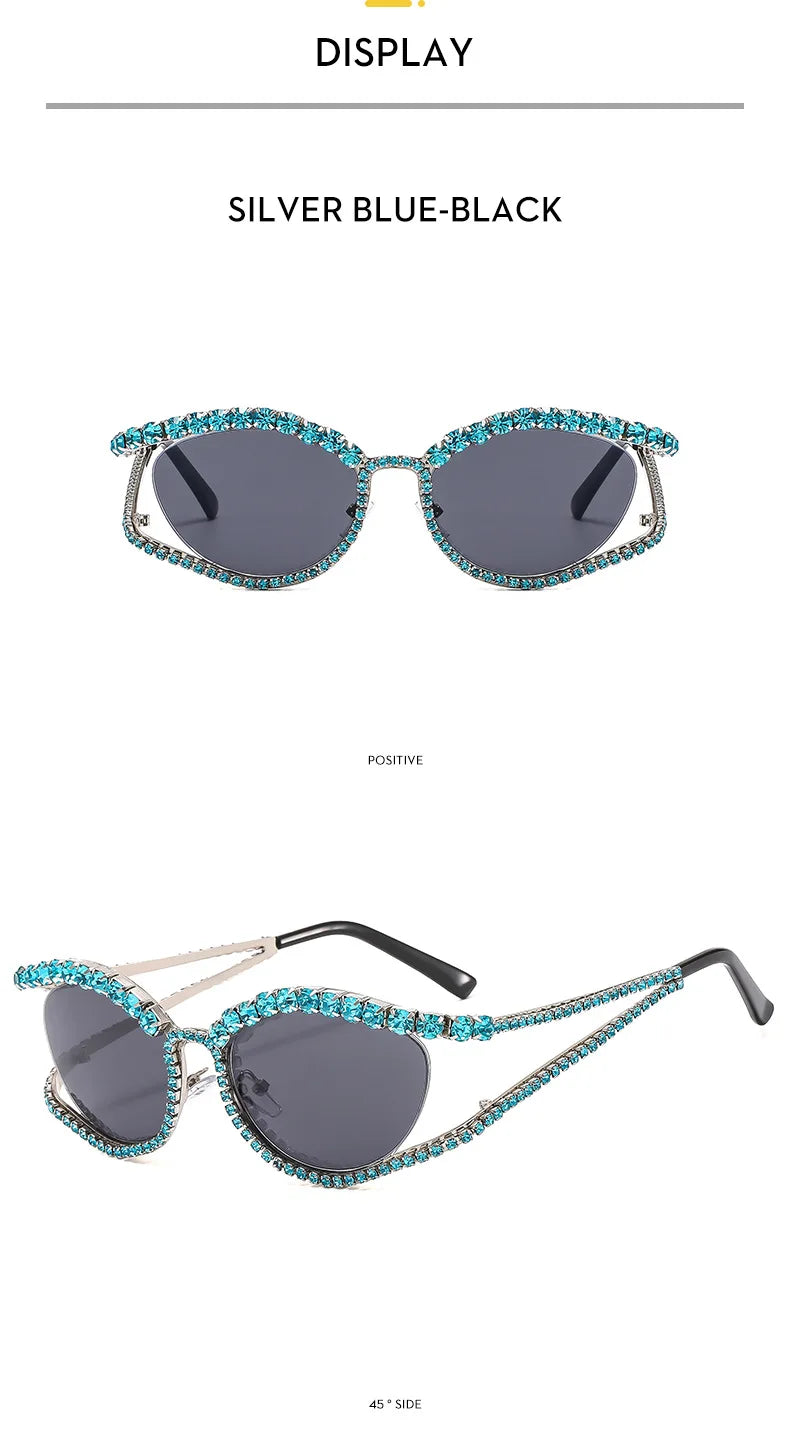 XJiea 2024 Designer Strass-Sonnenbrille für Damen Luxusmarken-Mode-Steampunk-Herrenbrille Party-Strand-Schatten-Accessoire