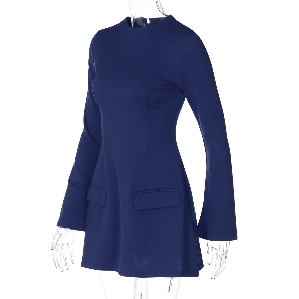 Hugcitar 2024 Frühling O-Ausschnitt Langarm Uni Patchwork Reißverschluss Sexy Bodycon Minikleid Damen Mode Outfits Geburtstagsparty Y2K
