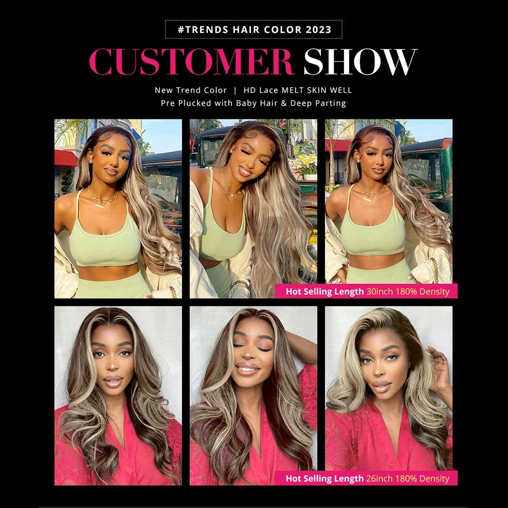 HD Ash Blonde Lace Front Wig 4/613 Highlight Wig 13x4 Colored Brazilian Human Hair Wigs Woman Body Wave 613 HD Lace Frontal Wig