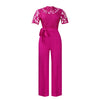 Elegante Jumpsuits & Rompers für Damen Rundhals Spitze Patchwork Kurzarm Gürtel Hohe Taille Luxus Geburtstagsparty Abend Outfit